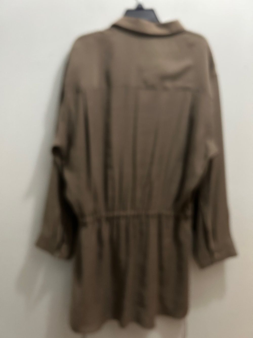 Button-Front Brown Shirt Dress with Drawstring Waist or jacket - Picture 2 of 7
